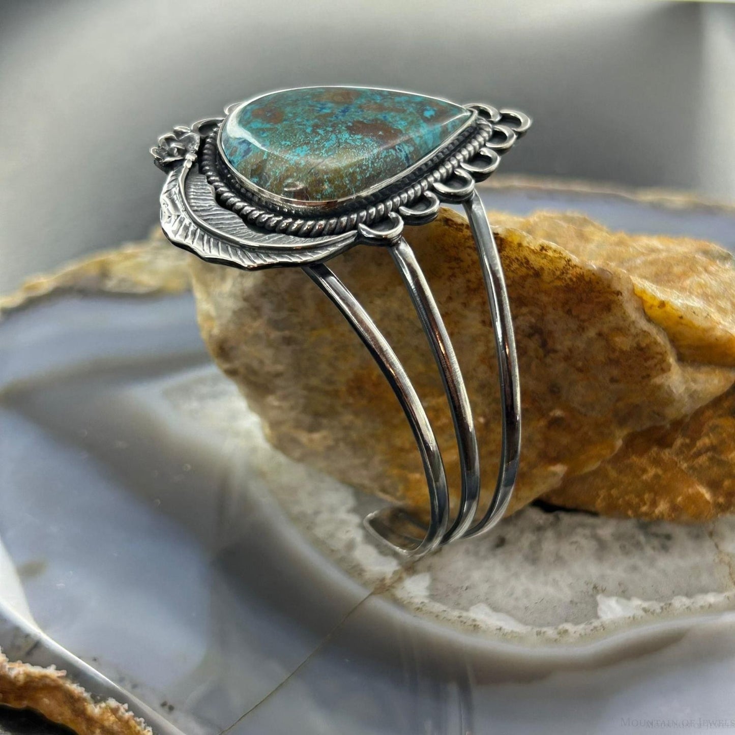 Sterling Silver Southwestern Style Large Teardrop Shattuckite Bracelet For Women #2