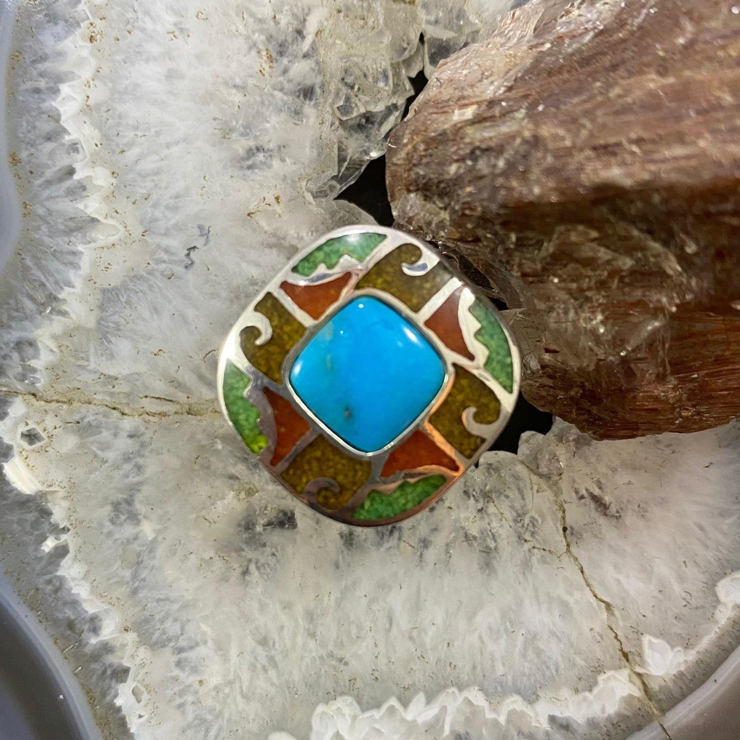 Carolyn Pollack Southwestern Style Sterling Silver Multistone Chip Inlay Mosaic Ring For Women