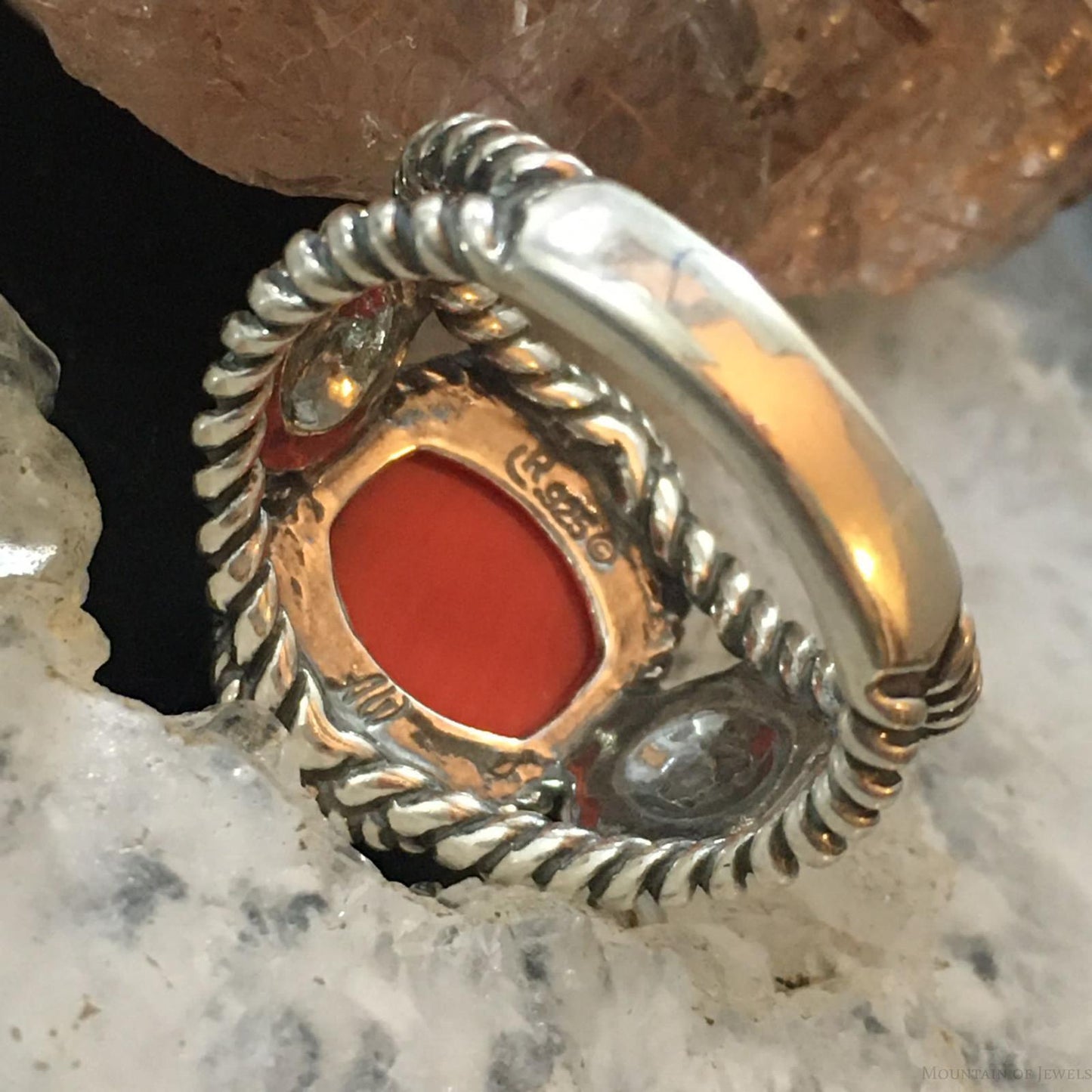 Carolyn Pollack Vintage Southwestern Style Sterling Silver Oval Red Jasper Decorated Ring For Women