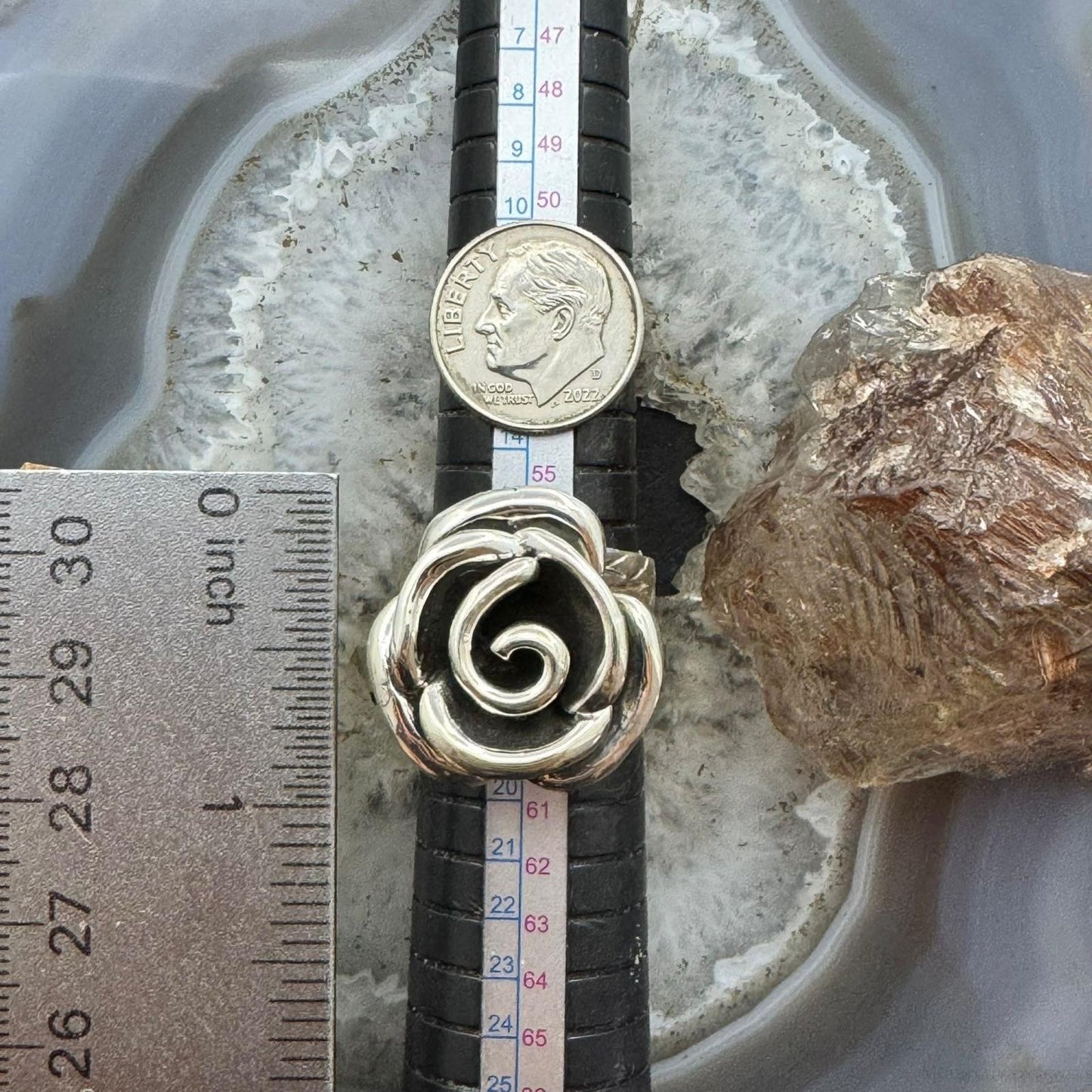Sterling Silver Rose with Decorated Band Fashion Ring For Women, Taxco Mexico