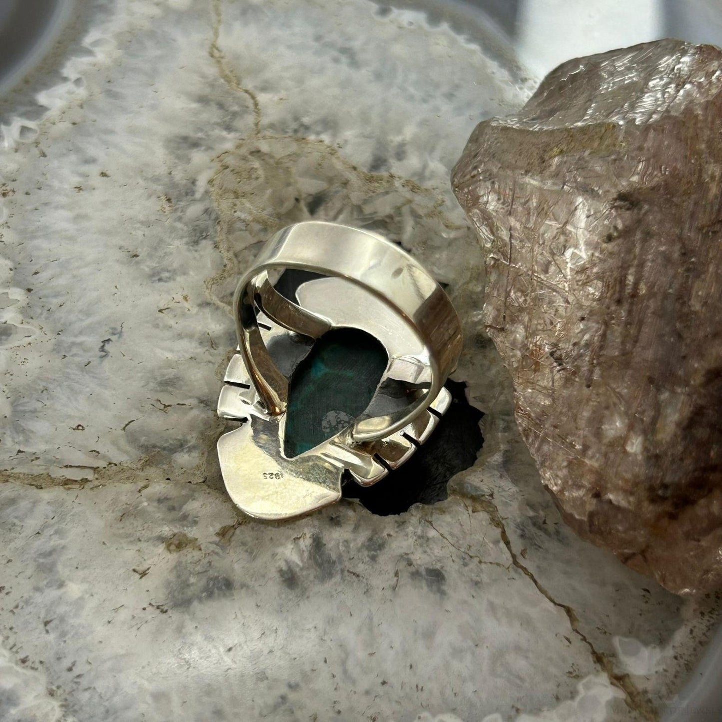 Sterling Silver Southwestern Style Teardrop Malachite Chrysocolla Ring Size 9 For Women