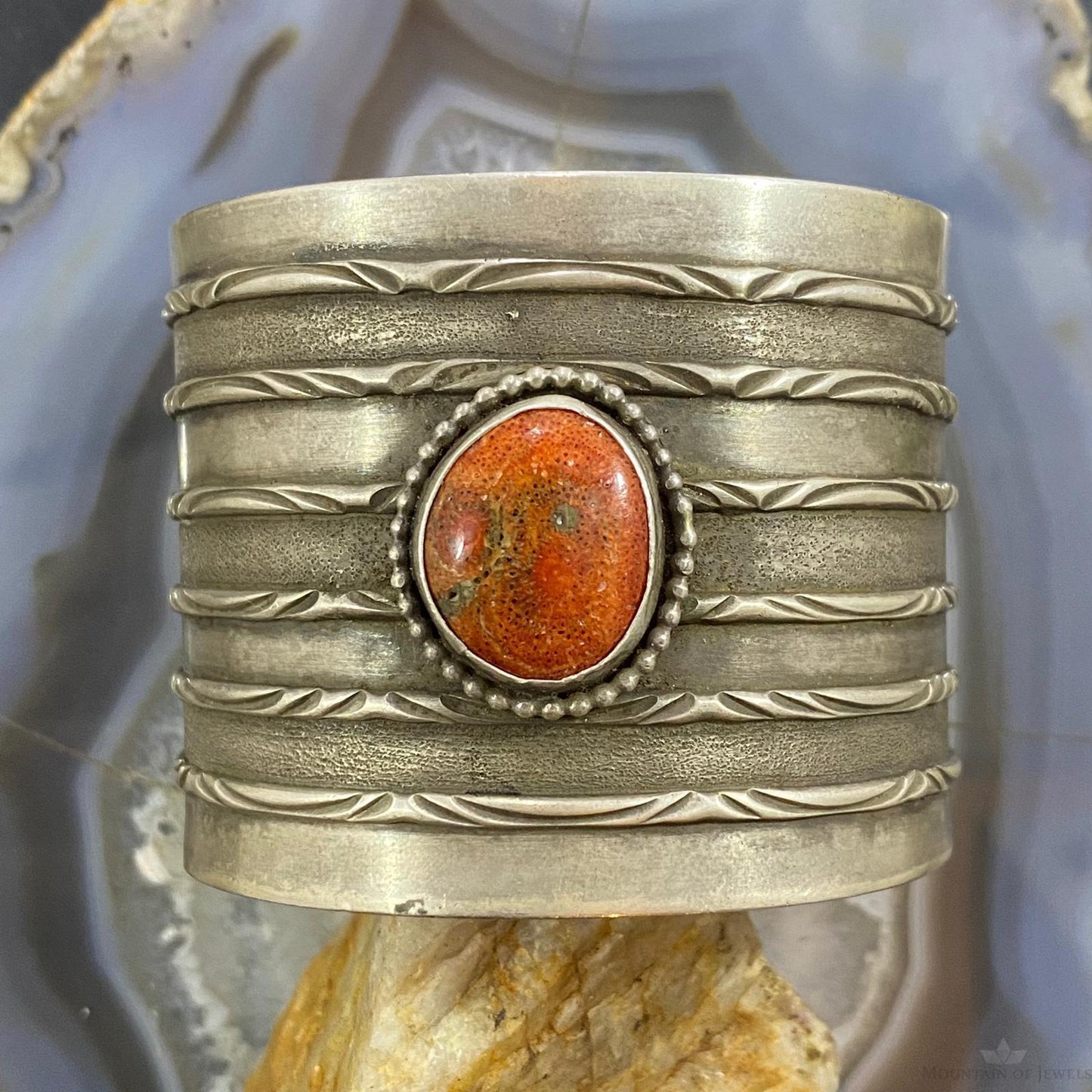 Tawney Cruz-Willie Sterling Silver Spiny Oyster Stamped Wide Bracelet For Women