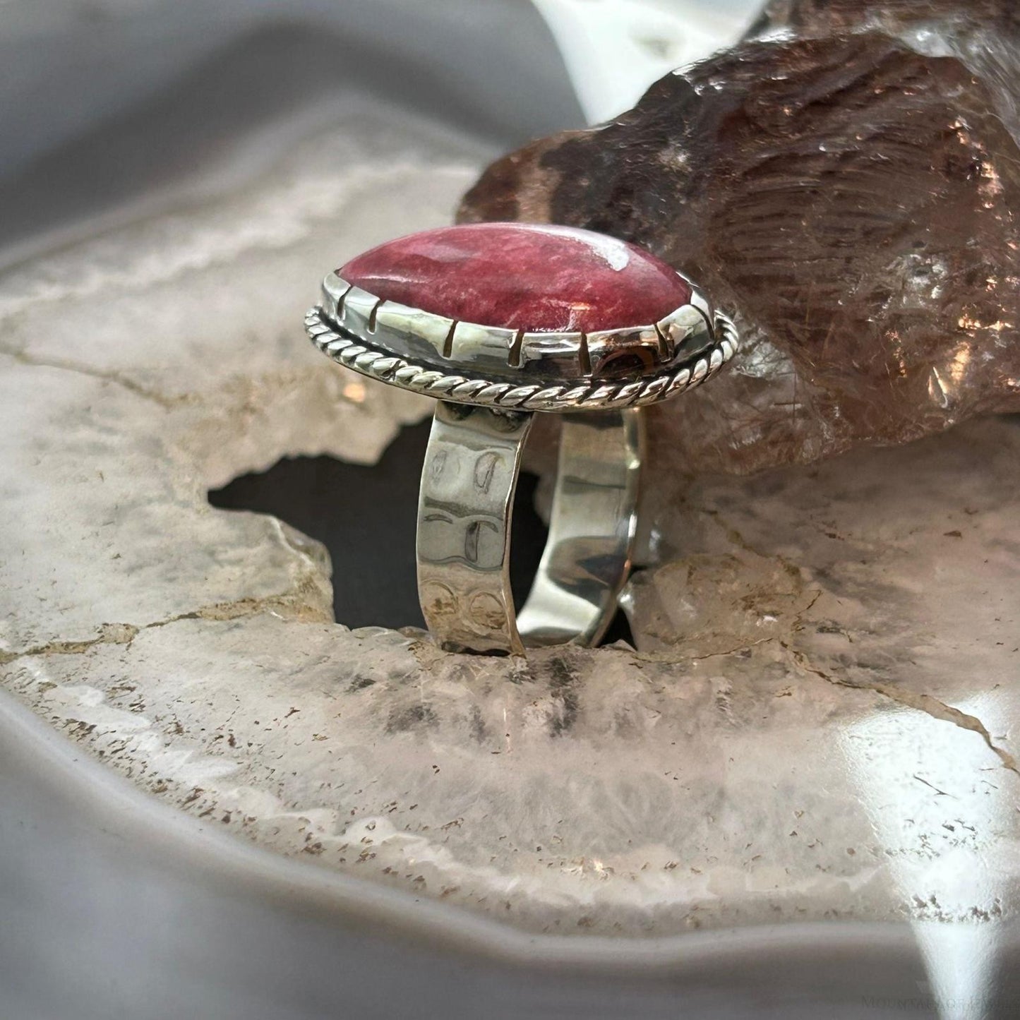 Sterling Silver Southwestern Style Teardrop Thulite Ring Size 9.75 For Women