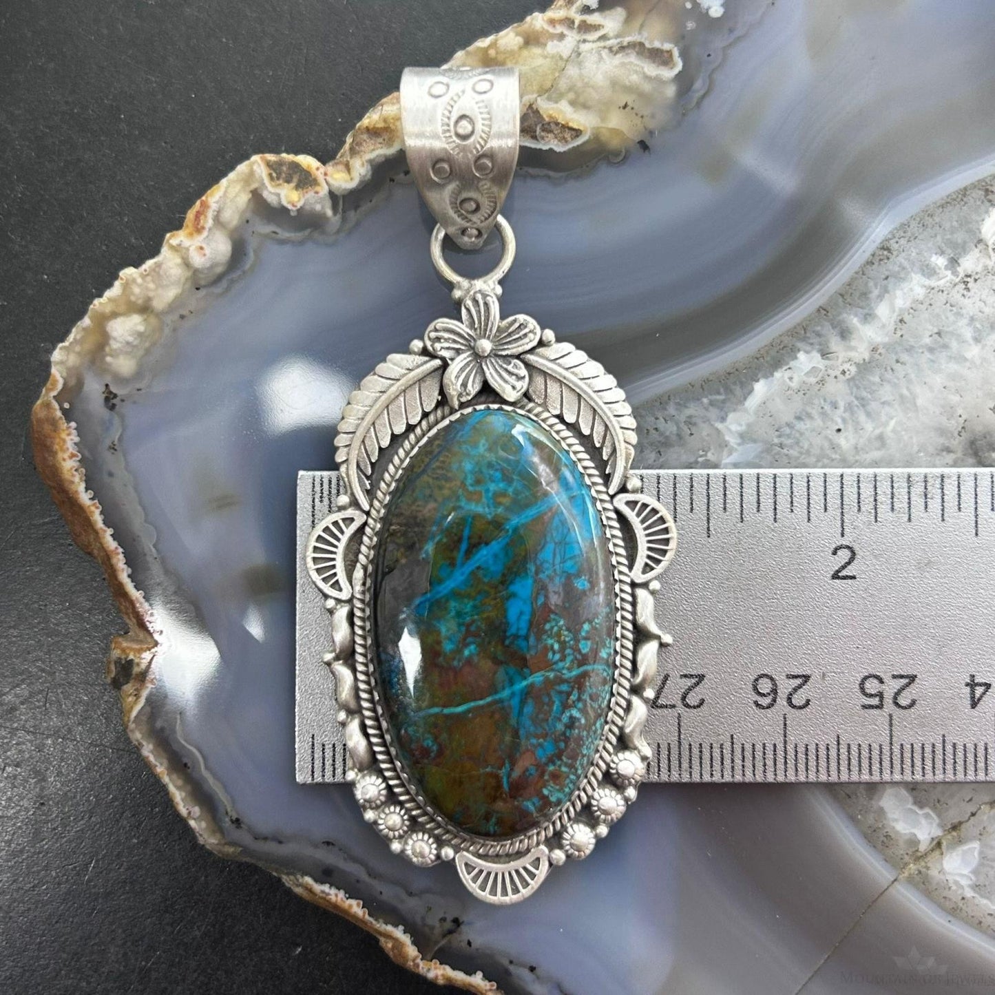 Sterling Silver Southwestern Style Large Oval Shattuckite Pendant For Women
