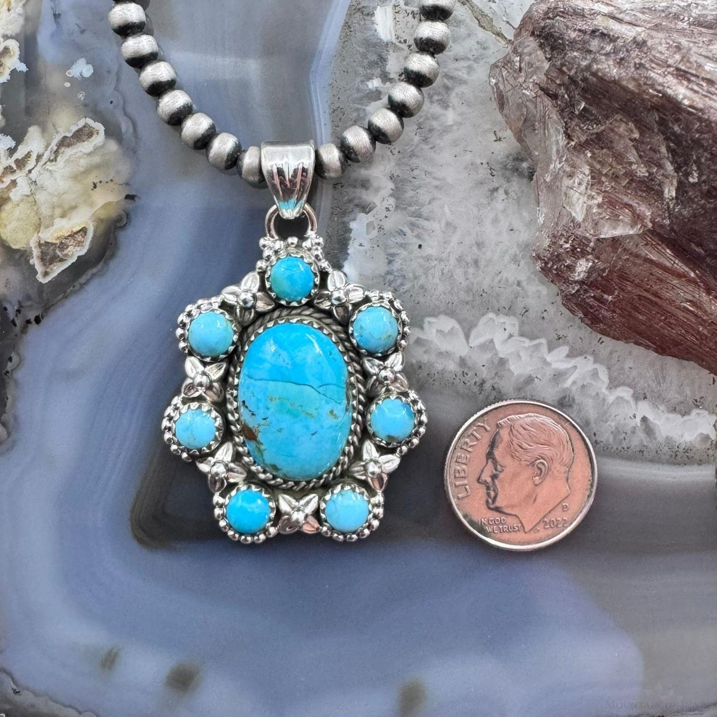Sterling Silver Southwestern Style Composite American Turquoise Cluster Pendant