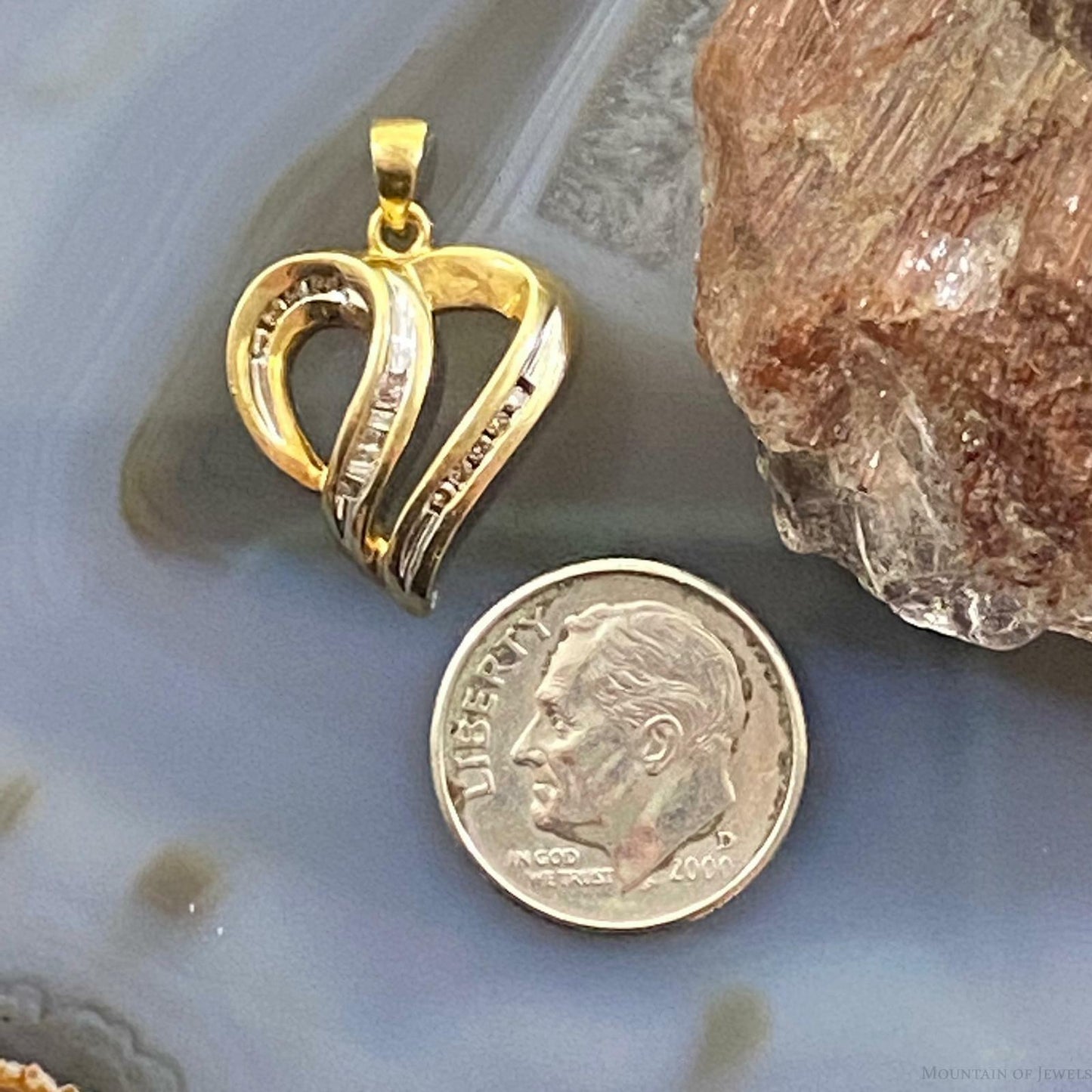 10K Yellow Gold Heart Shape With Diamonds Charm For Women