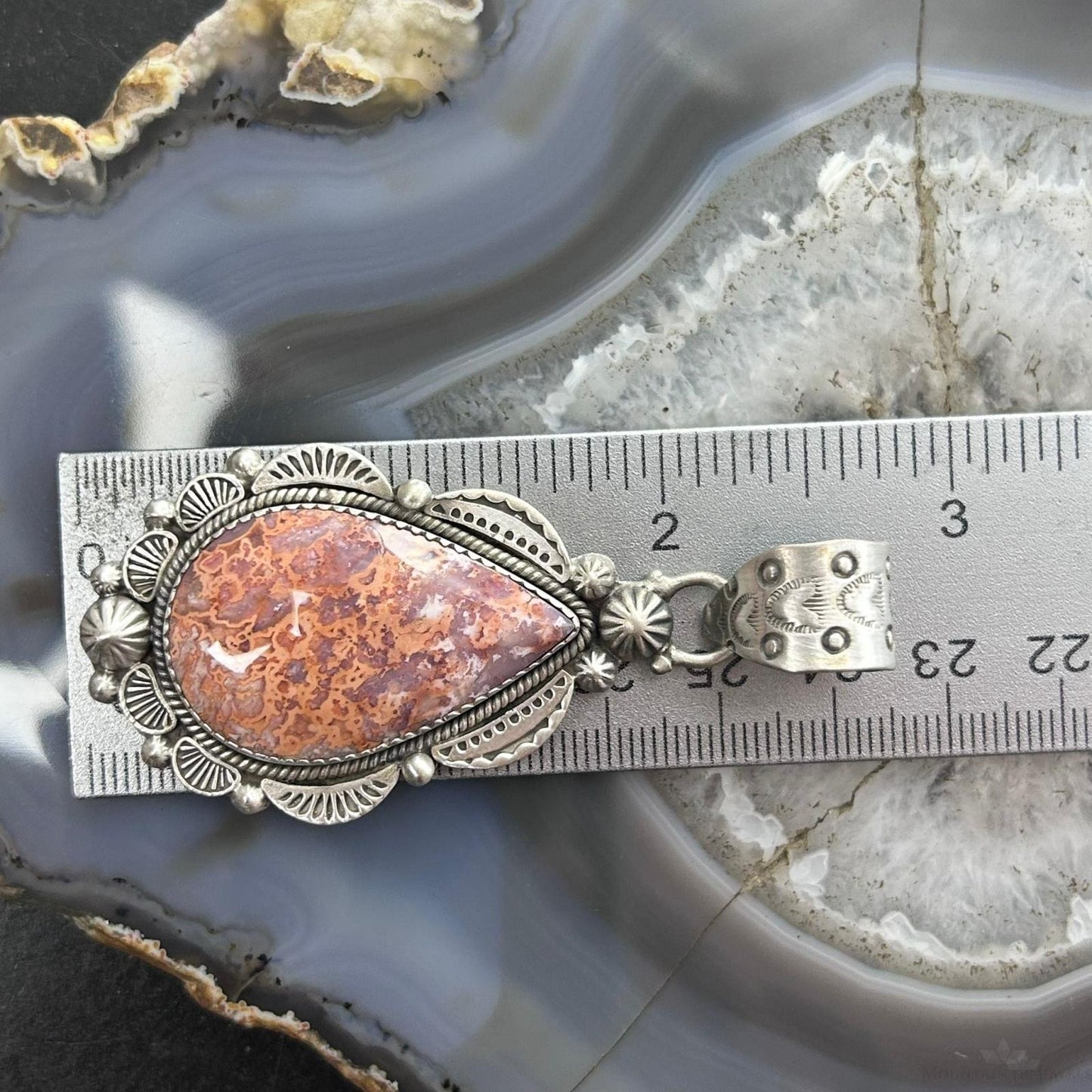 Sterling Silver Southwestern Style Teardrop Red Plum Jasper Decorated Pendant For Women