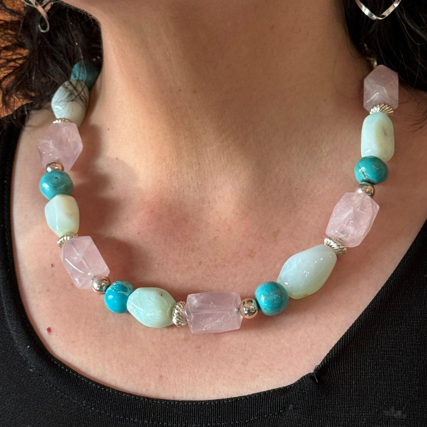 Carolyn Pollack Sterling Silver Ocean Shades Chunky Multi Beaded Necklace For Women