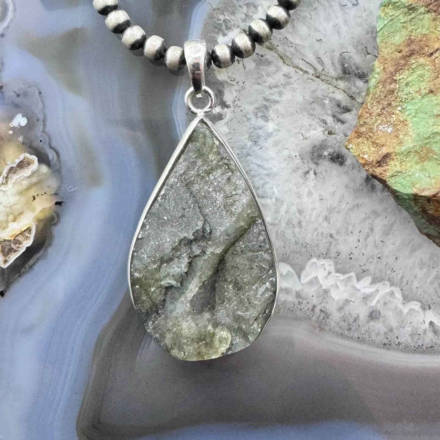 Sterling Silver Large Teardrop Abalone Double Sided Fashion Pendant For Women