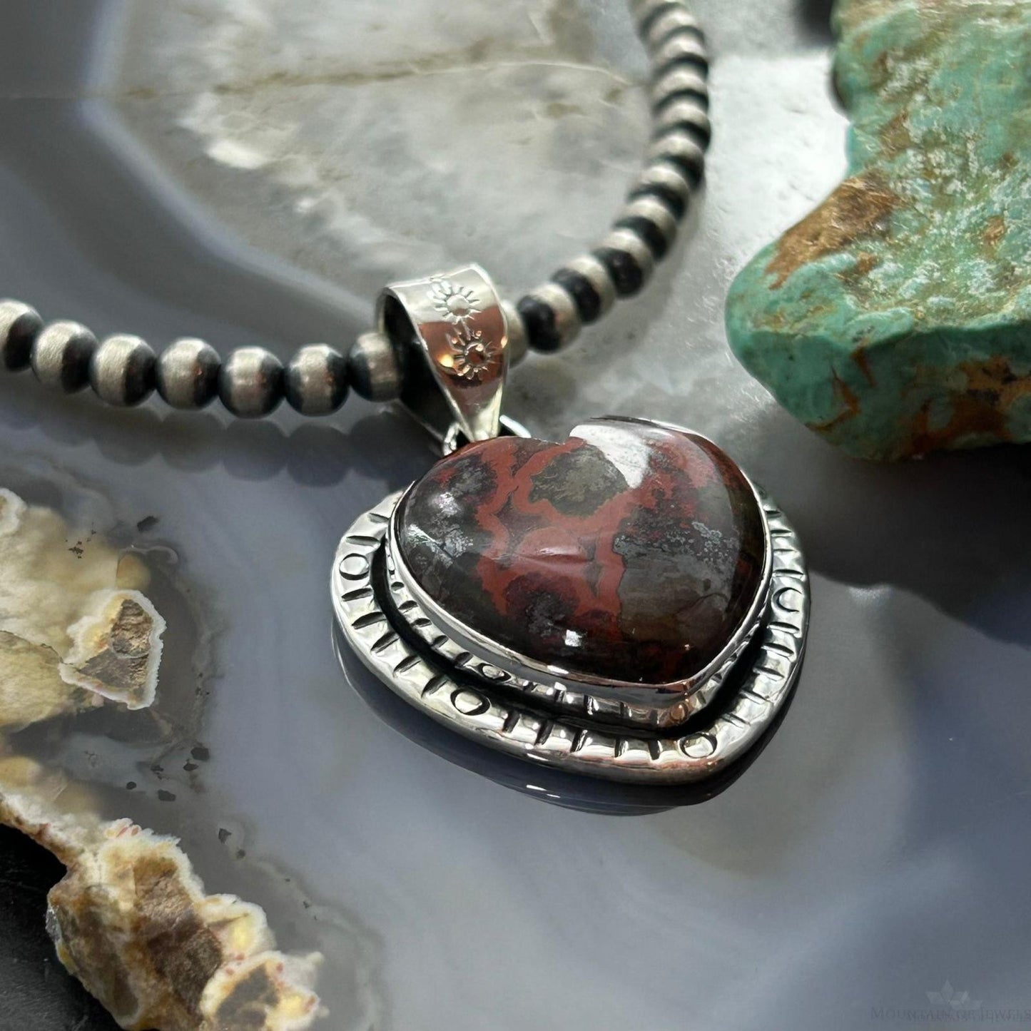 Sterling Silver Southwestern Style Seam Agate Decorated Heart Pendant For Women