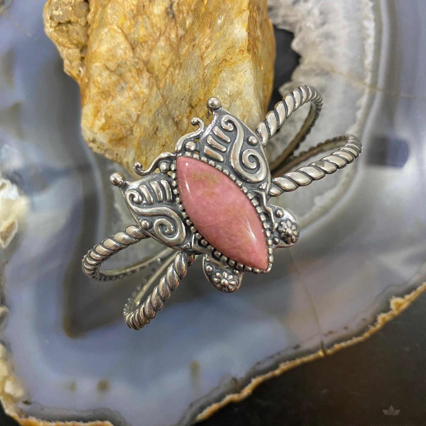 Carolyn Pollack Sterling Silver Rhodonite Butterfly Decorated Bracelet For Women