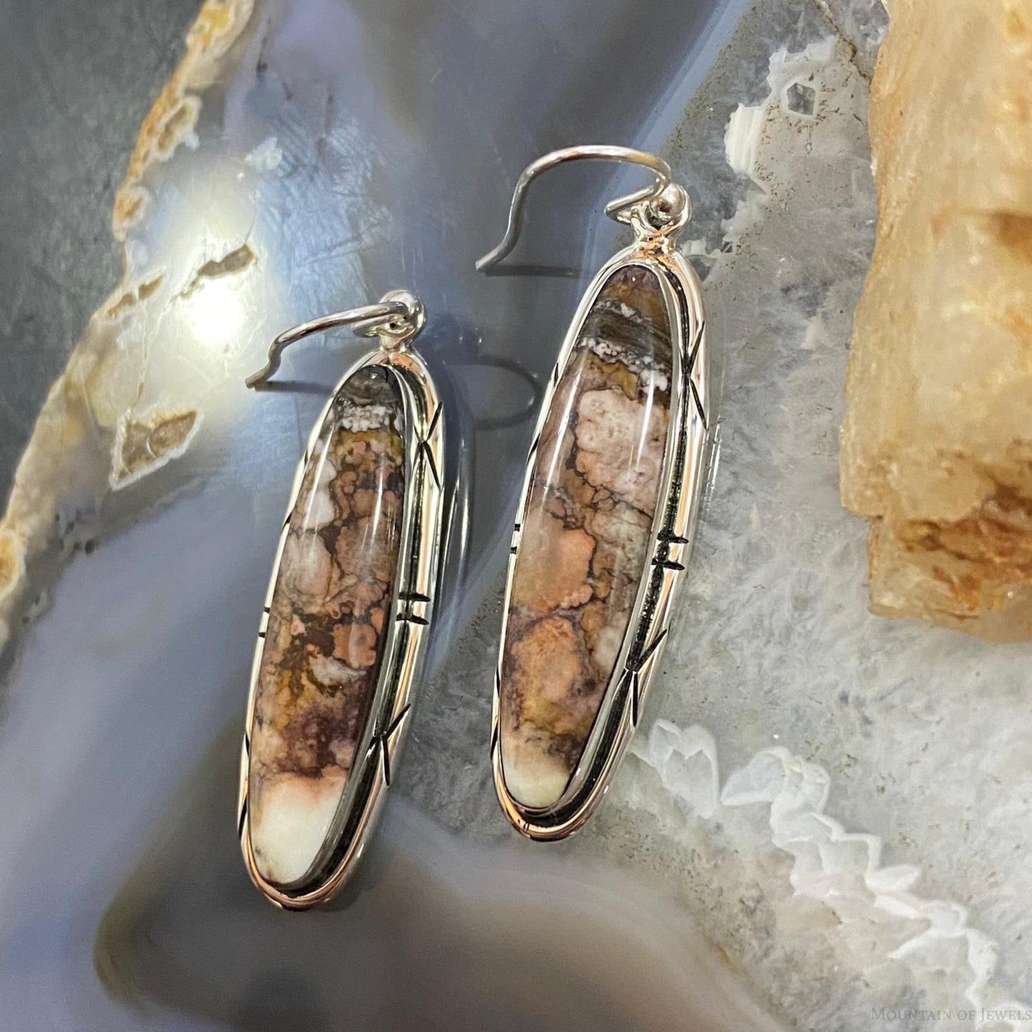 Native American Sterling Silver Marquise Wild Horse Dangle Earrings For Women