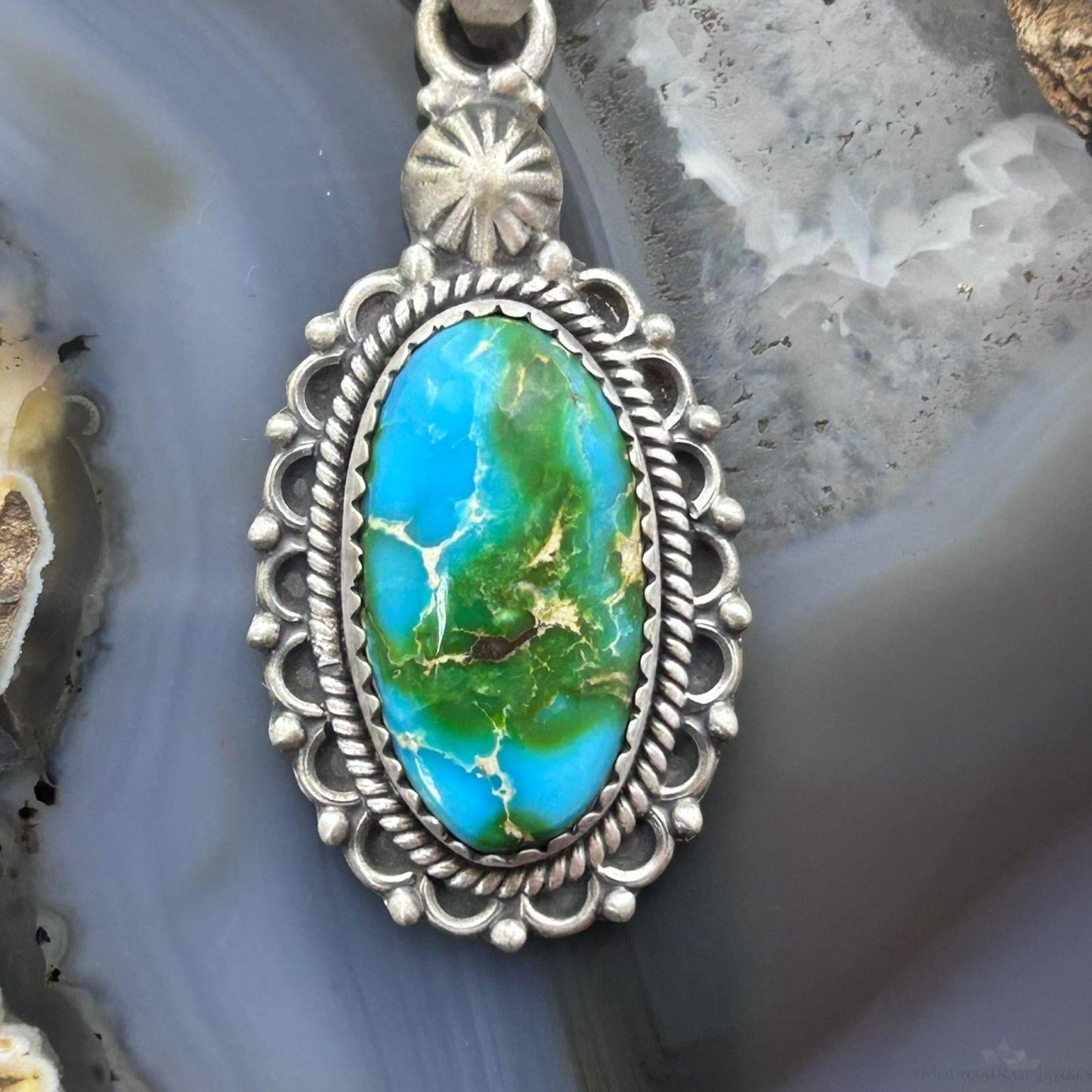 Sterling Silver Southwestern Style Oval Sonora Gold Turquoise Pendant For Women