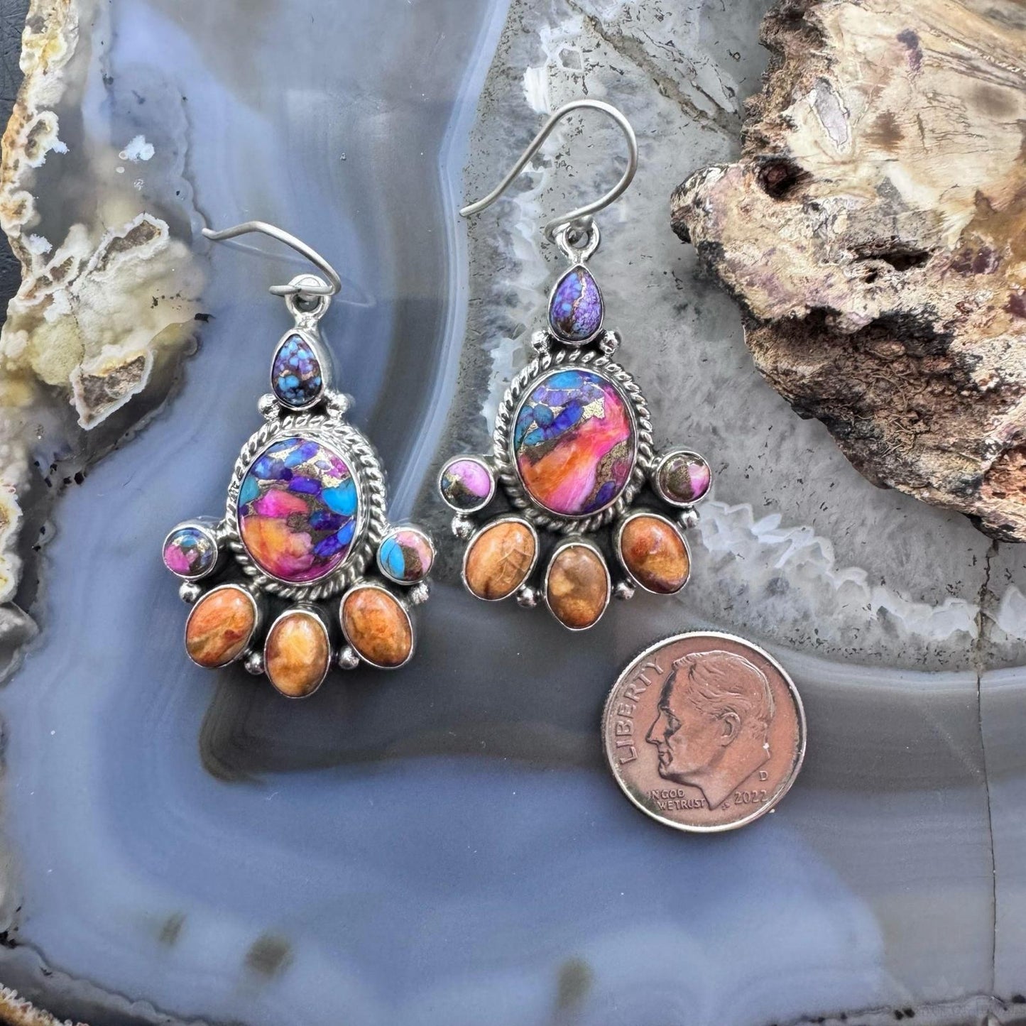 Sterling Silver Southwestern Style Multistone Cluster Dangle Earrings For Women #20