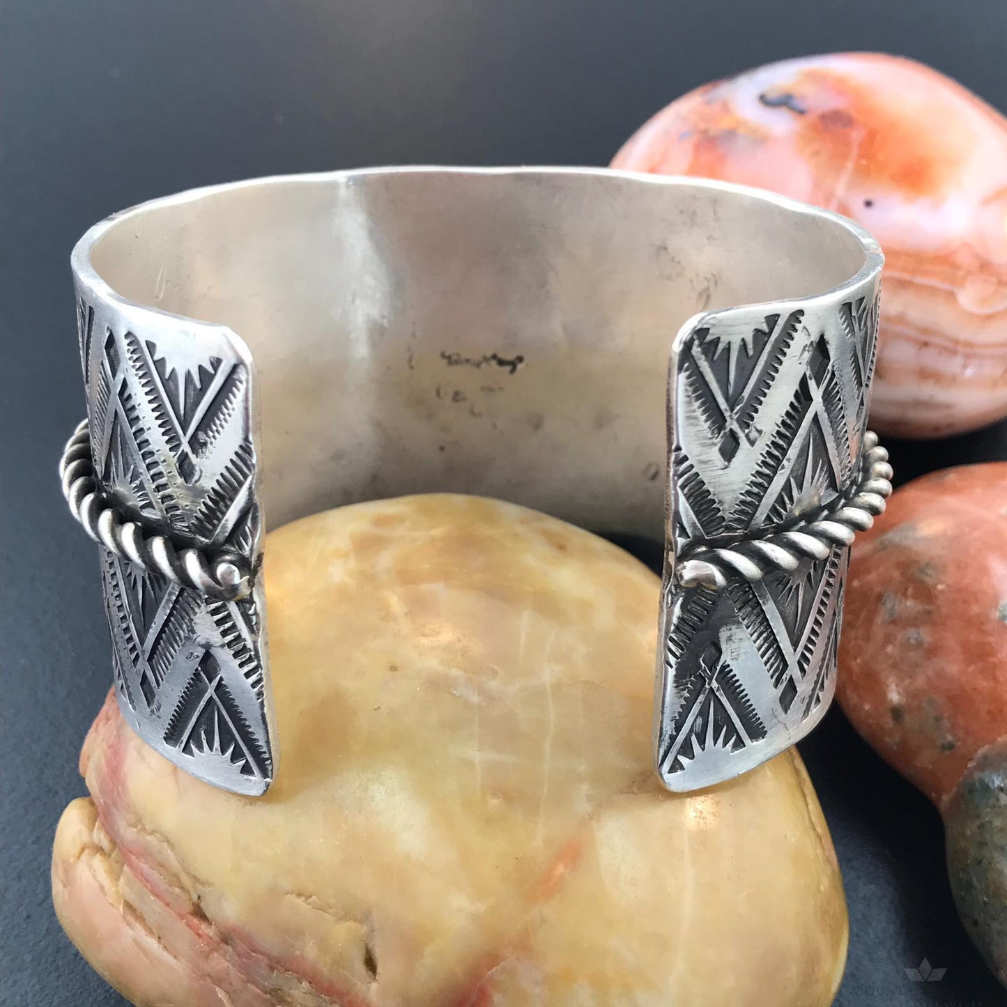 Tawney Cruz-Willie Native American Sterling Silver Hand Stamped Wide Bracelet
