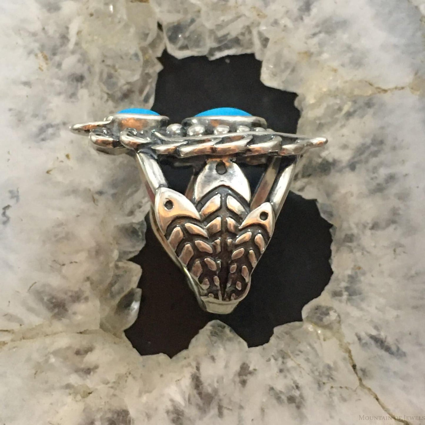 Carolyn Pollack Sterling Silver 2 Sleeping Beauty Turquoise Decorated Ring For Women