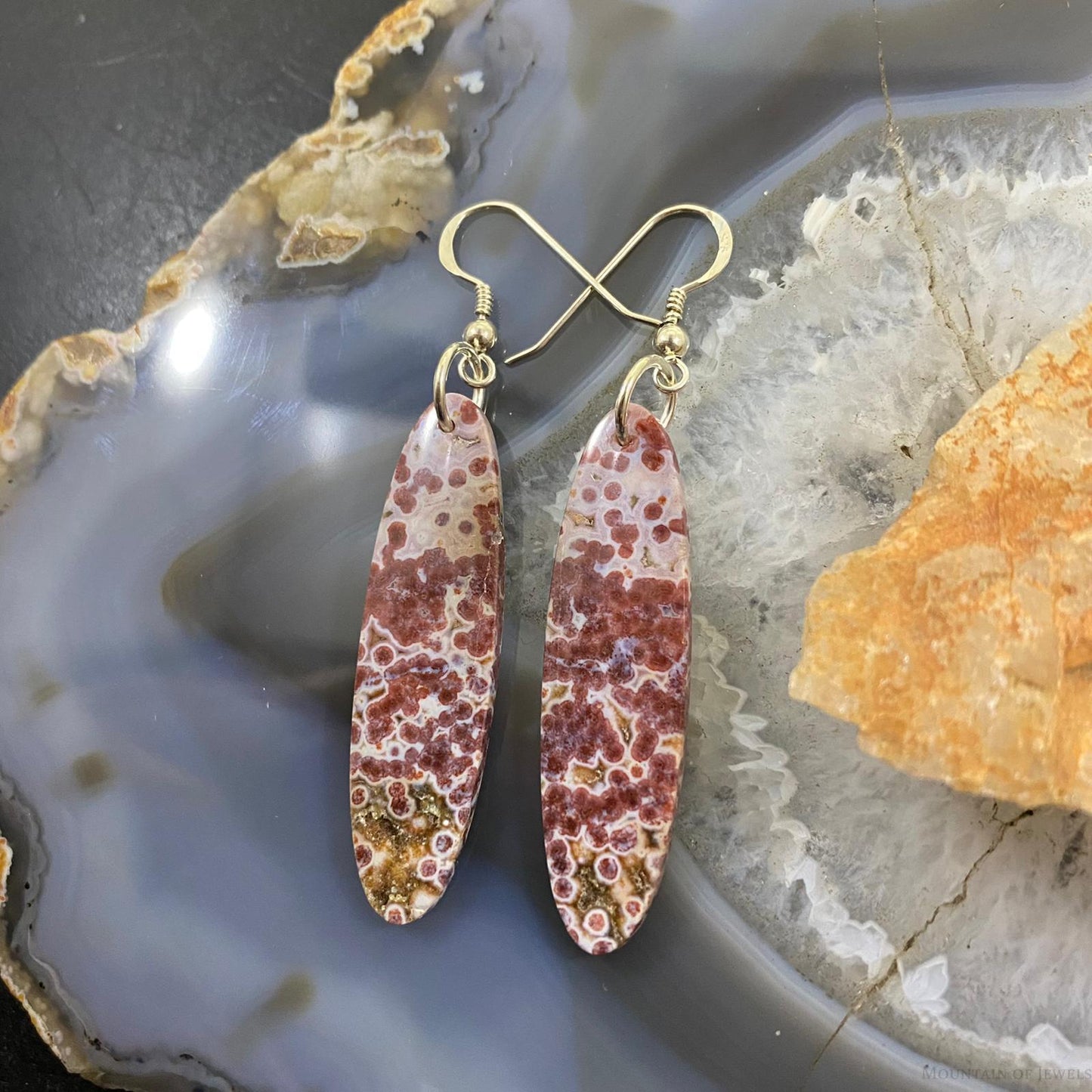 Sterling Silver Oval Red Jasper Slab Dangle Earrings For Women #087