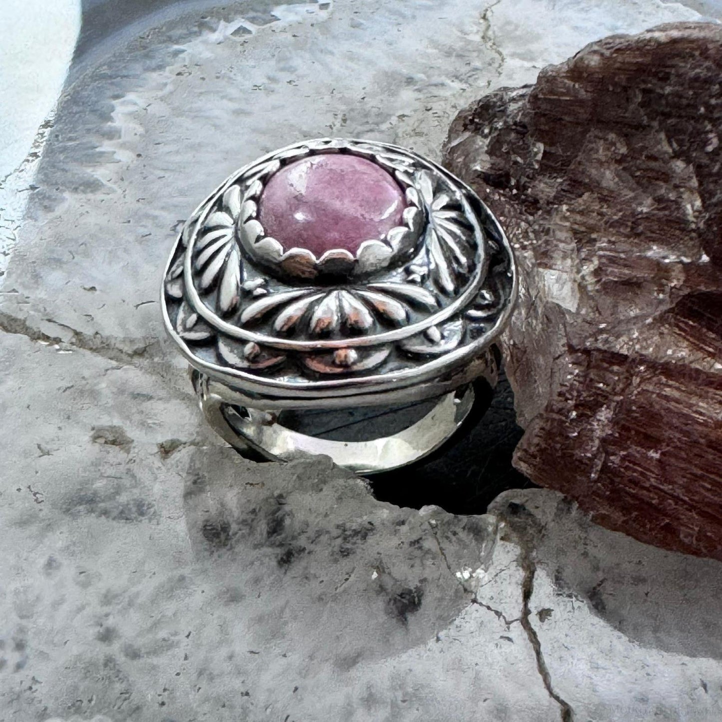 Carolyn Pollack Sterling Silver Oval Rhodochrosite Decorated Ring Size 5 For Women #1