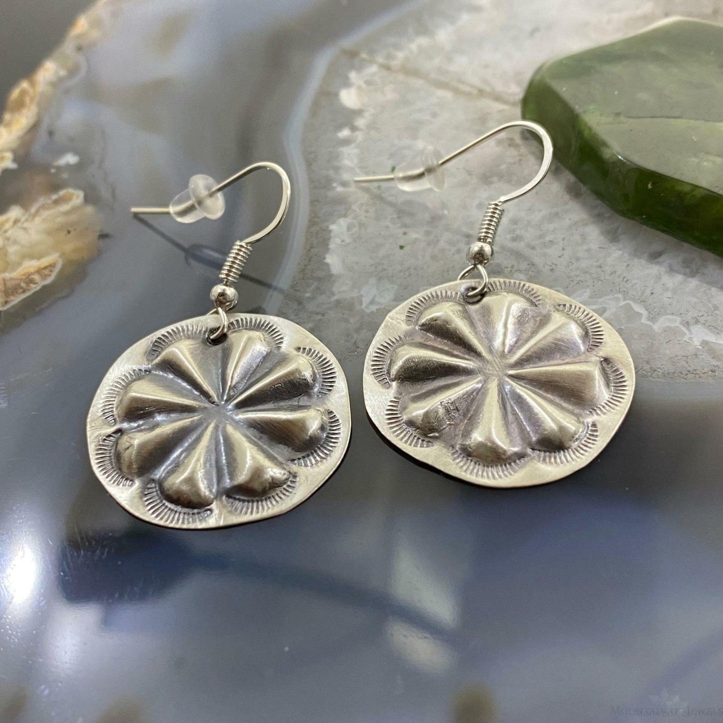 Sterling Silver Floral Repousse Dangle Earrings For Women
