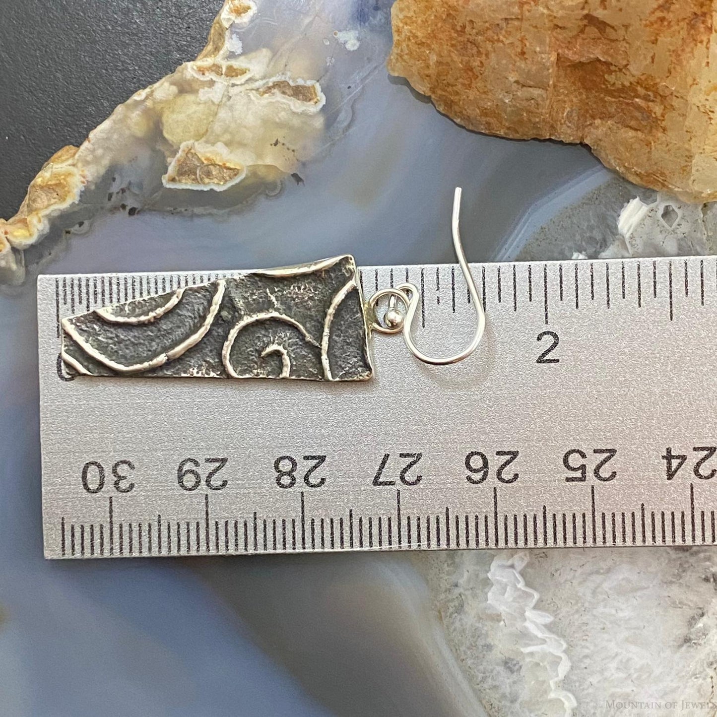 Cheyenne Custer Navajo Sterling Silver Tufa Cast Trapeze Earrings For Women #3
