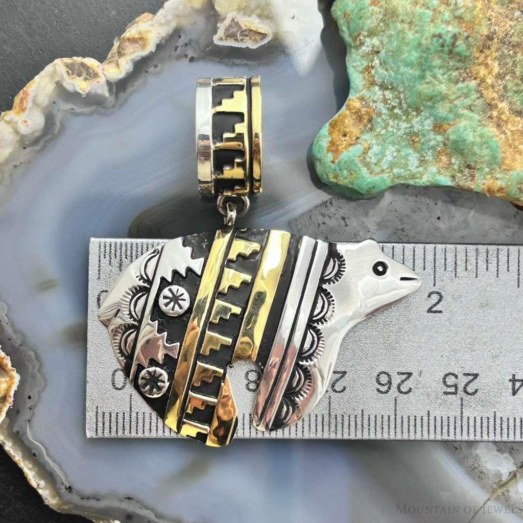 Tommy & Rosita Singer Native American Sterling Silver & GF Overlay Unisex Bear Pendant