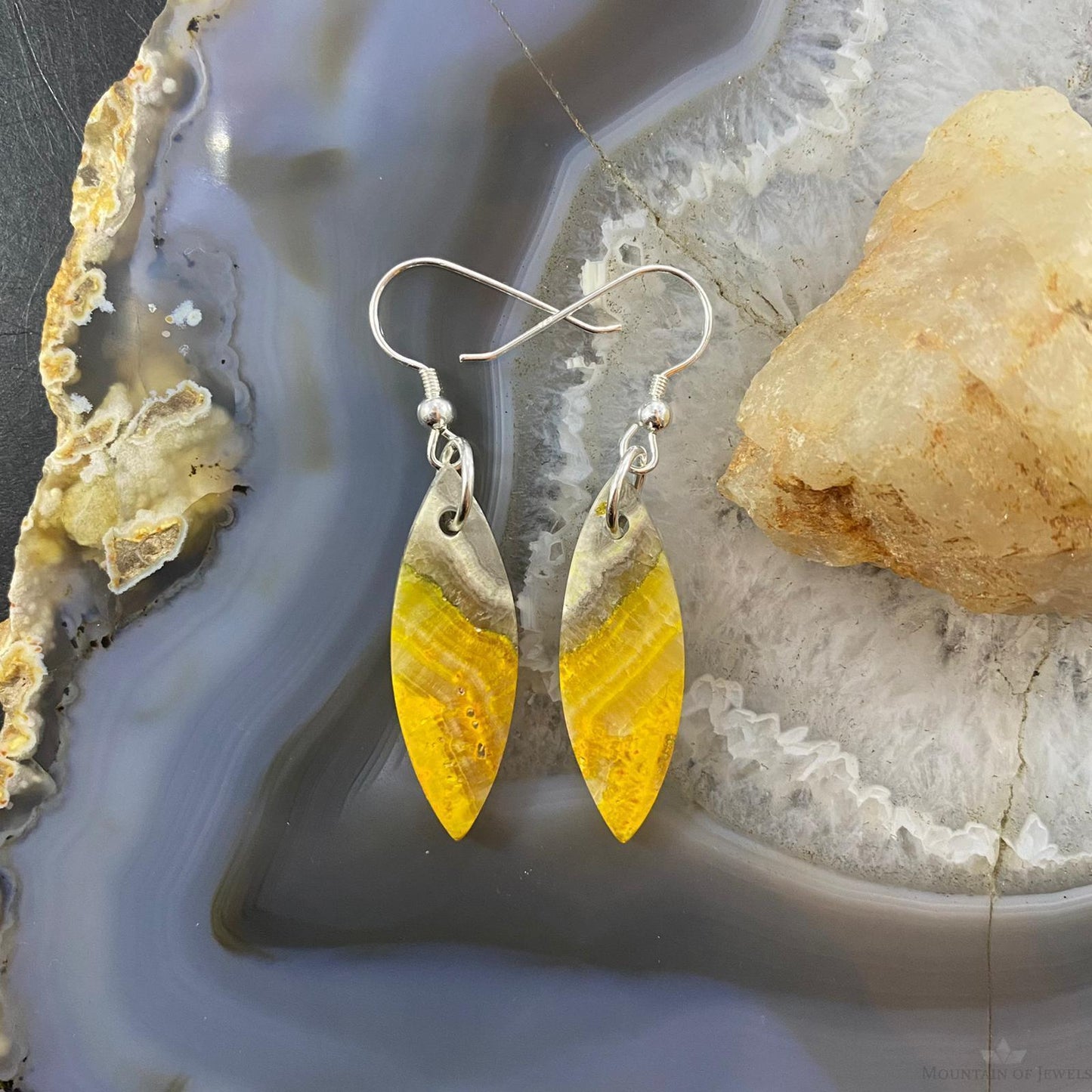 Sterling Silver Marquise Bumblebee Jasper Slab Dangle Earrings For Women #151