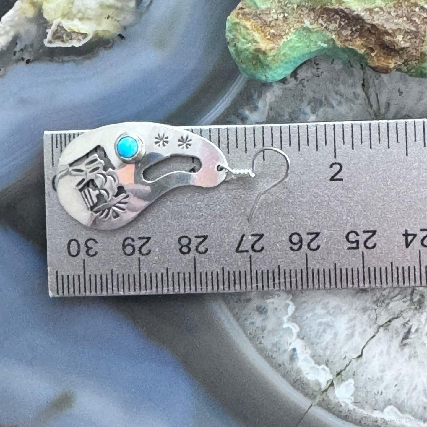 Native American Sterling Silver Cutout SW Motifs w/Turquoise Dangle Earrings For Women