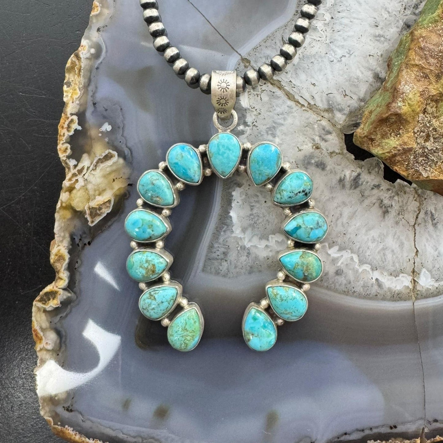 Sterling Silver Southwestern Style Turquoise Decorated Naja Pendant For Women
