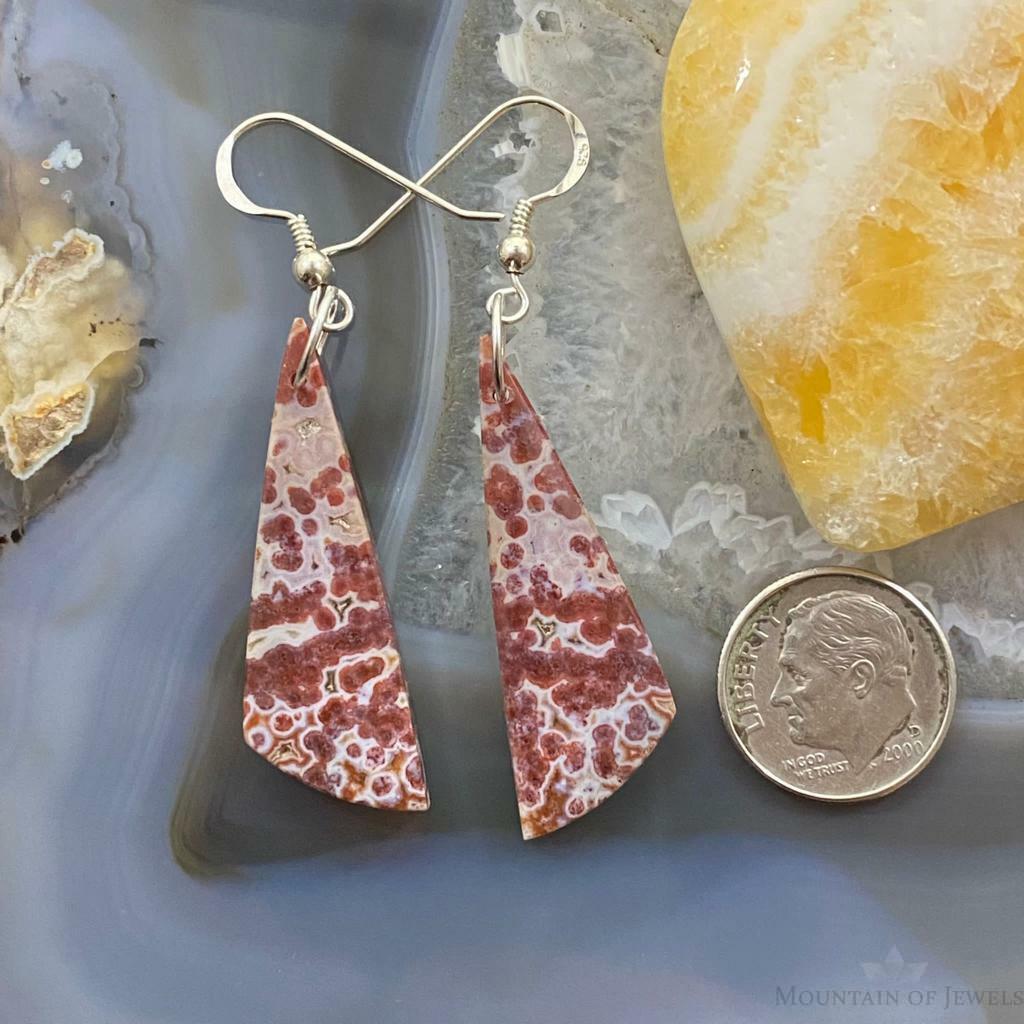 Sterling Silver Triangle Red Ocean Jasper Slab Dangle Earrings For Women