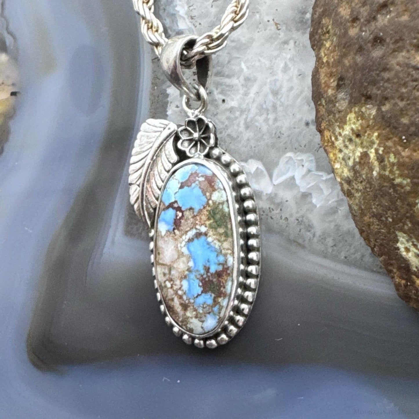 Sterling Silver Southwestern Style Oval Golden Hill Turquoise Pendant For Women