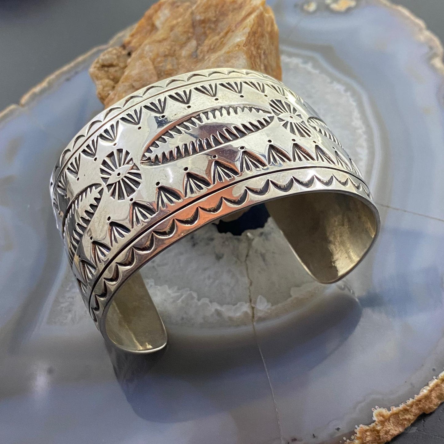 Yellowhorse native American Vintage Sterling Stamped Wide Bracelet For Women
