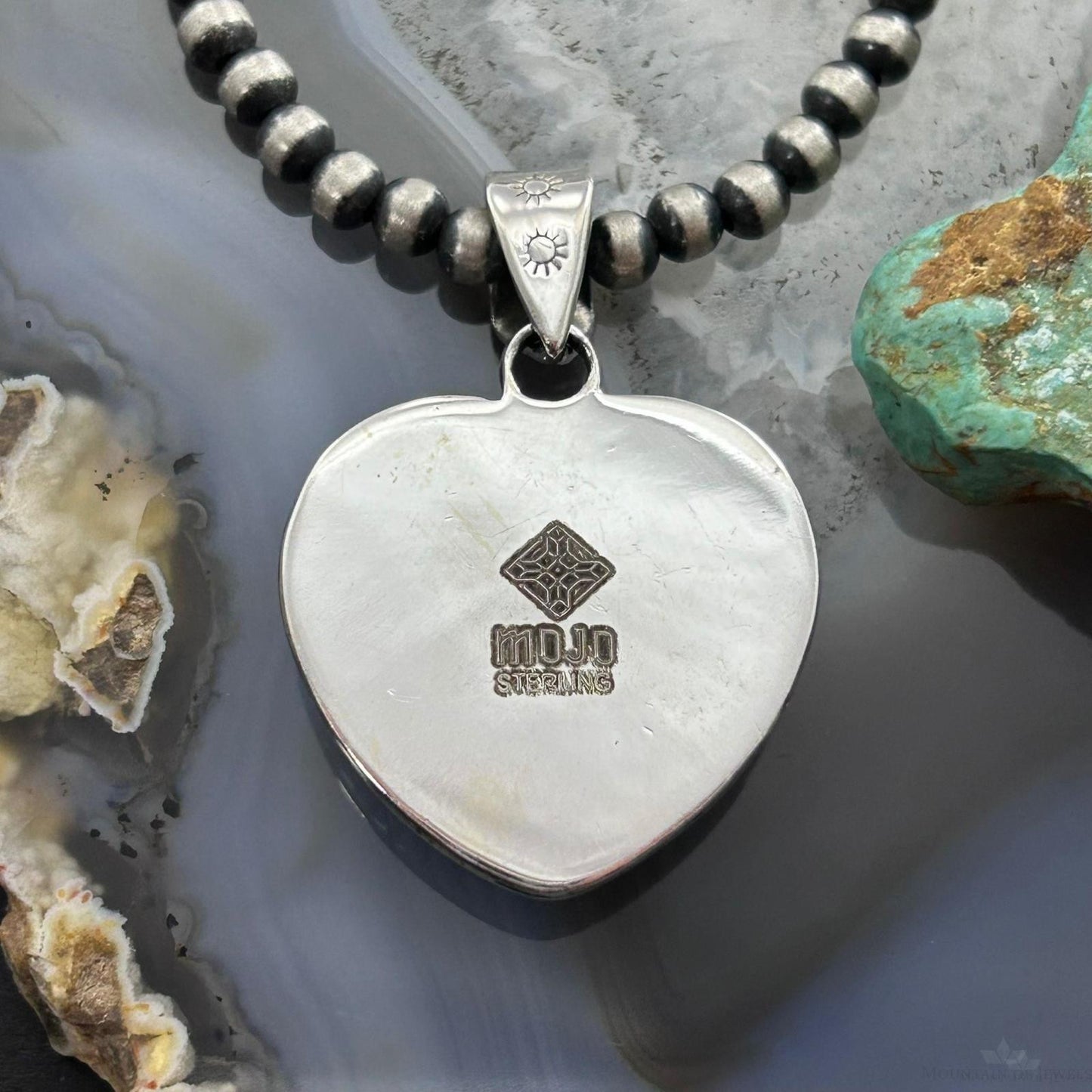Sterling Silver Southwestern Style Seam Agate Decorated Heart Pendant For Women