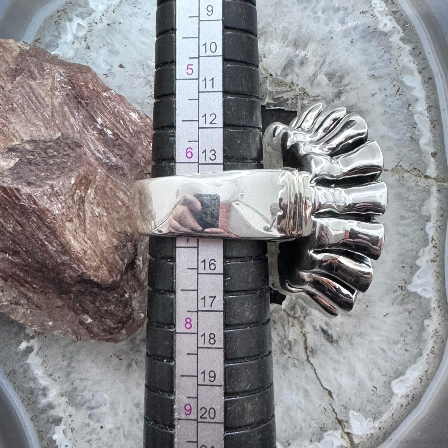 Sterling Silver Electroform Rounded Petals Flower Fashion Ring For Women, Taxco Mexico