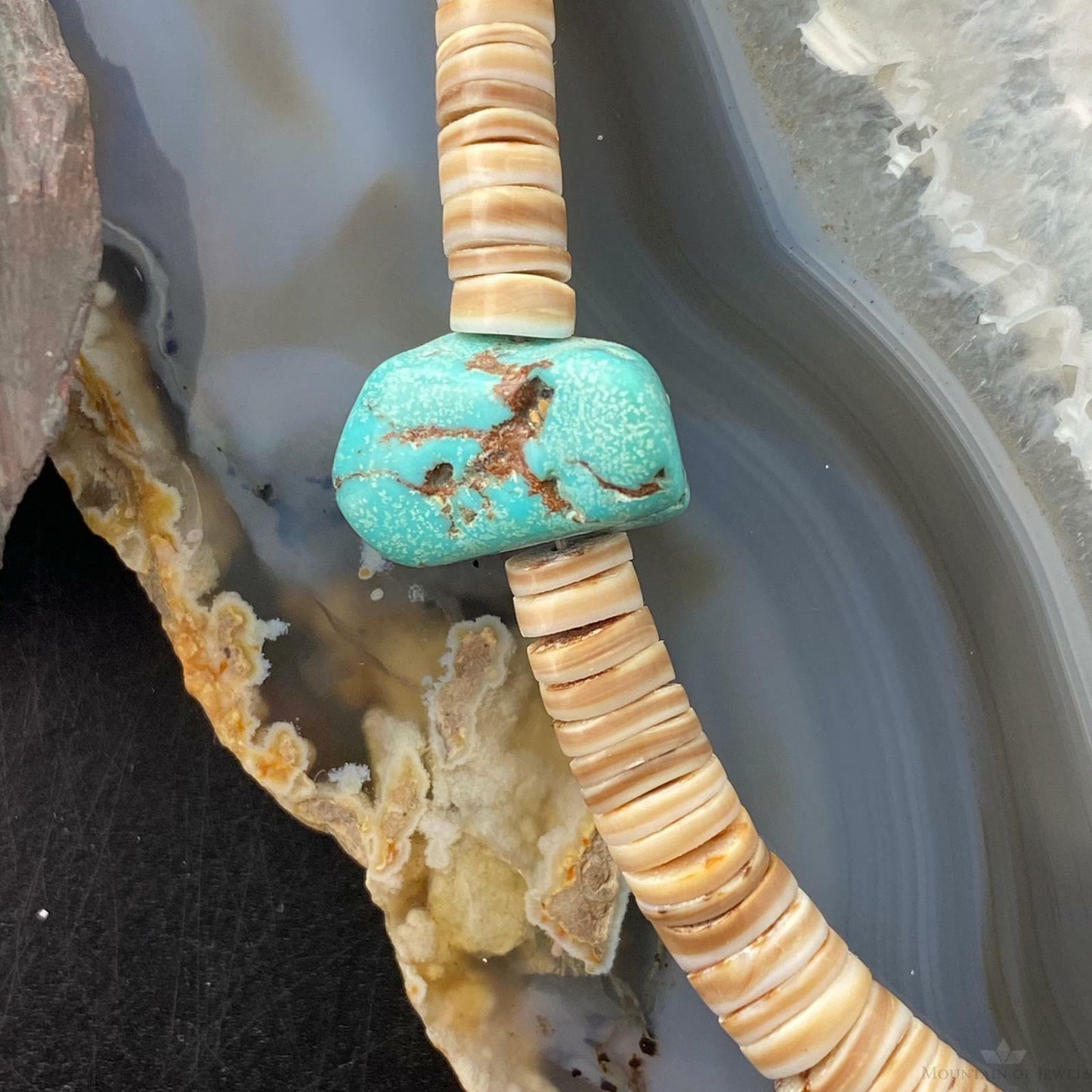 Vintage Native American Heishi Sea Shell Disk and Chunky Turquoise Necklace