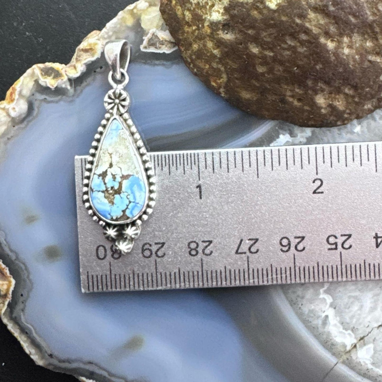 Sterling Silver Southwestern Style Teardrop Golden Hill Turquoise Pendant For Women