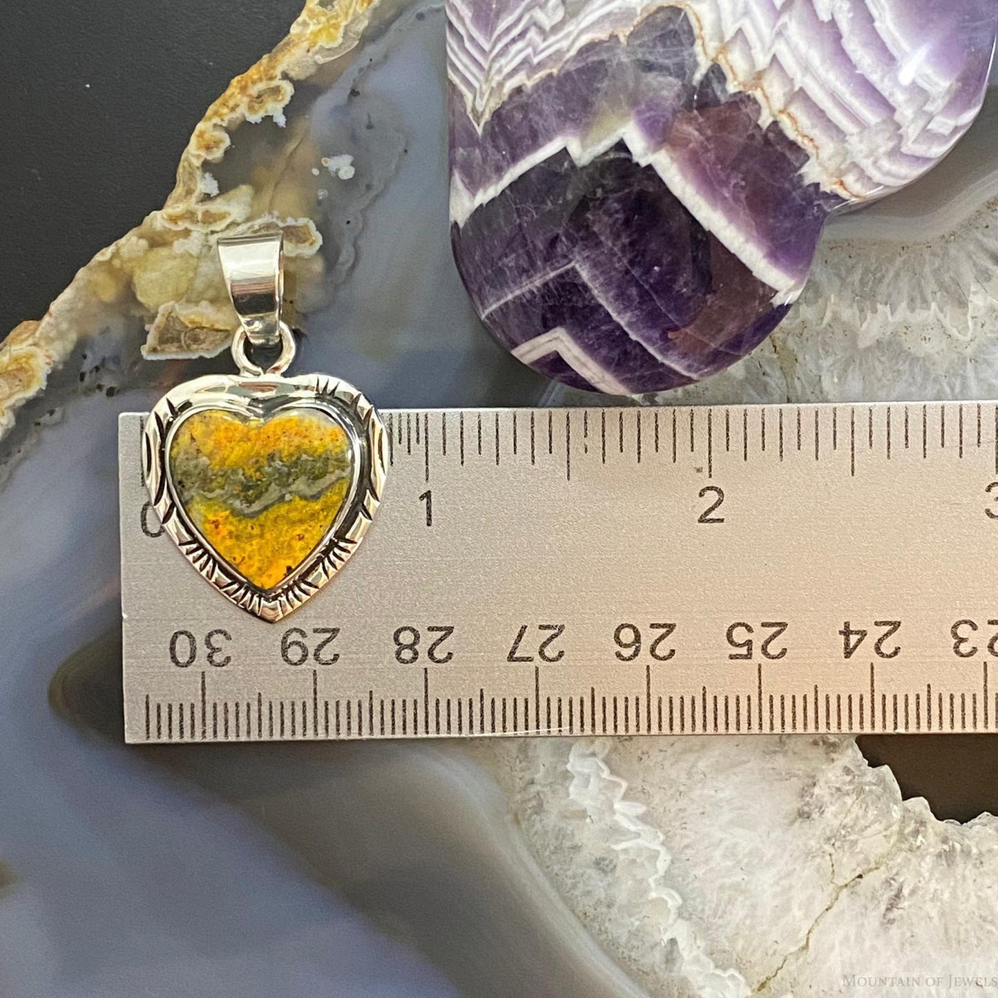 Native American Sterling Silver Bumblebee Jasper Heart Pendant For Women