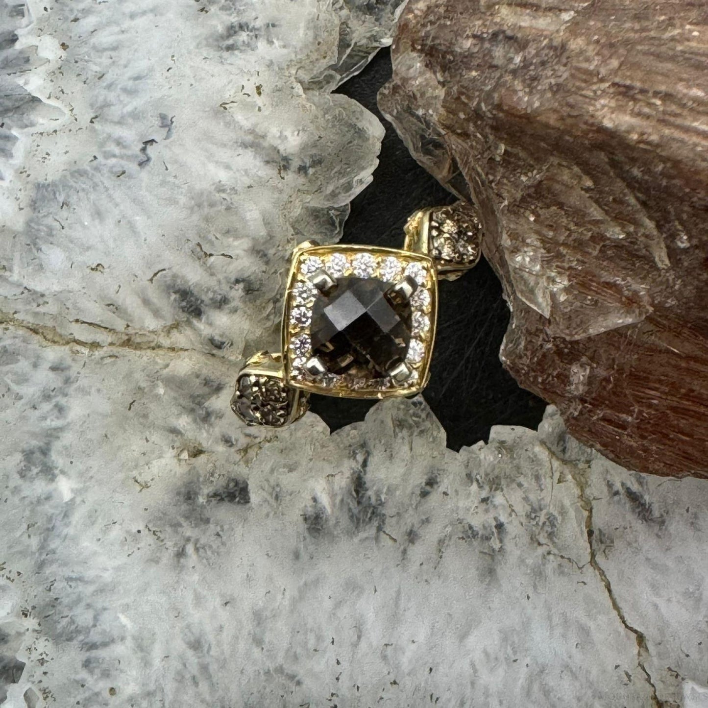 Le Vian 14K Yellow Gold Ring with Cushion Cabochon Smoky Quartz and Diamonds