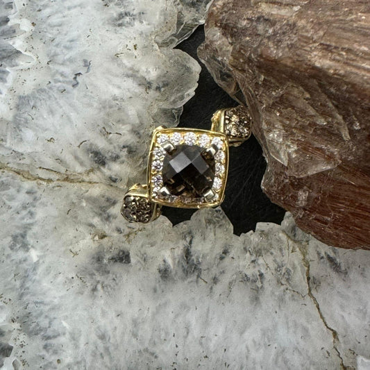 Le Vian 14K Yellow Gold Ring with Cushion Cabochon Smoky Quartz and Diamonds