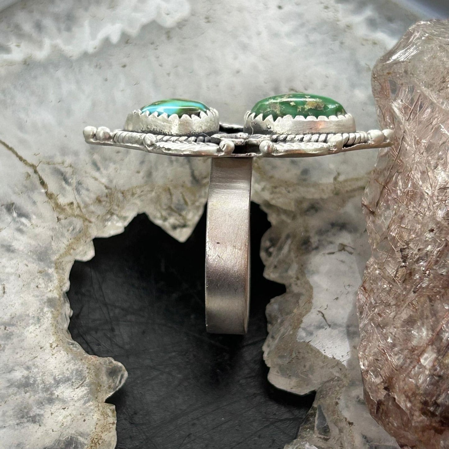 Sterling Silver Southwestern Style 2 Sonora Gold Turquoise Adjustable Ring For Women