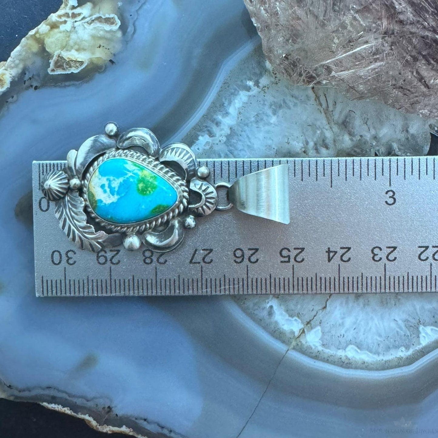 Juanita Long Native American Sterling Silver Sonora Gold Turquoise Pendant For Women