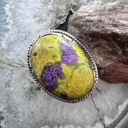 Sterling Silver Southwestern Style Large Oval  Atlantisite Decorated Ring Size 8.5 For Women