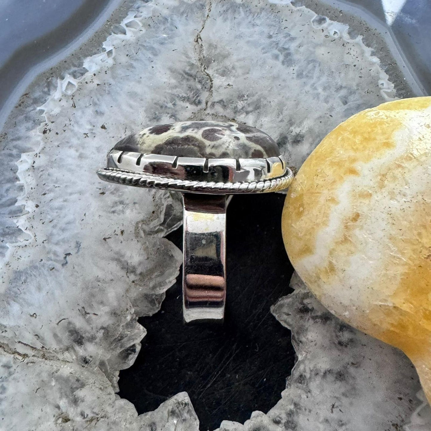 Sterling Silver Southwestern Style Teardrop Asteroid Jasper Ring Size 9.5 For Women