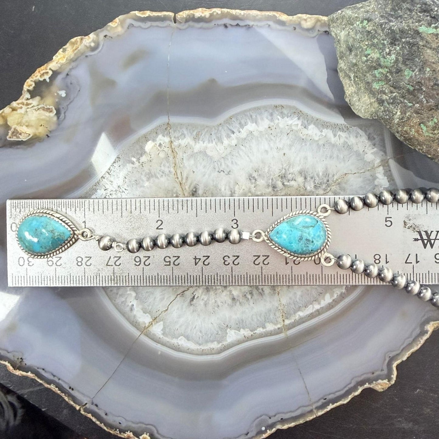 Sterling Silver Southwestern Style Turquoise 20"-22" Navajo Pearl Lariat Necklace For Women