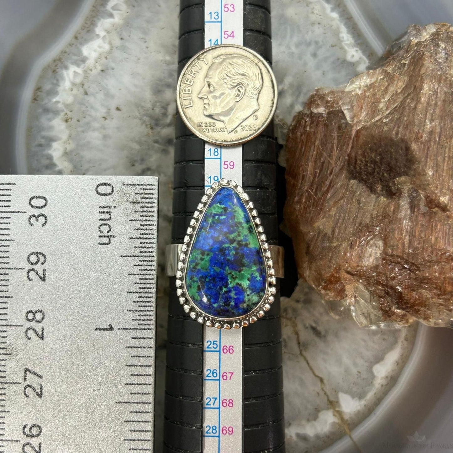 Sterling Silver Southwestern Style Teardrop Azurite Ring Size 10.5 For Women