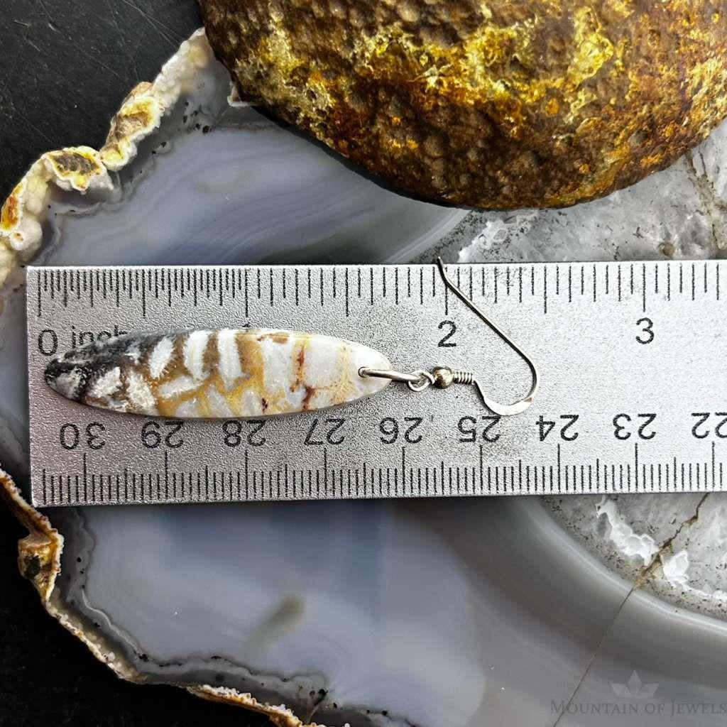 Sterling Silver Marquise Ocean Jasper Slab Dangle Earrings For Women #144