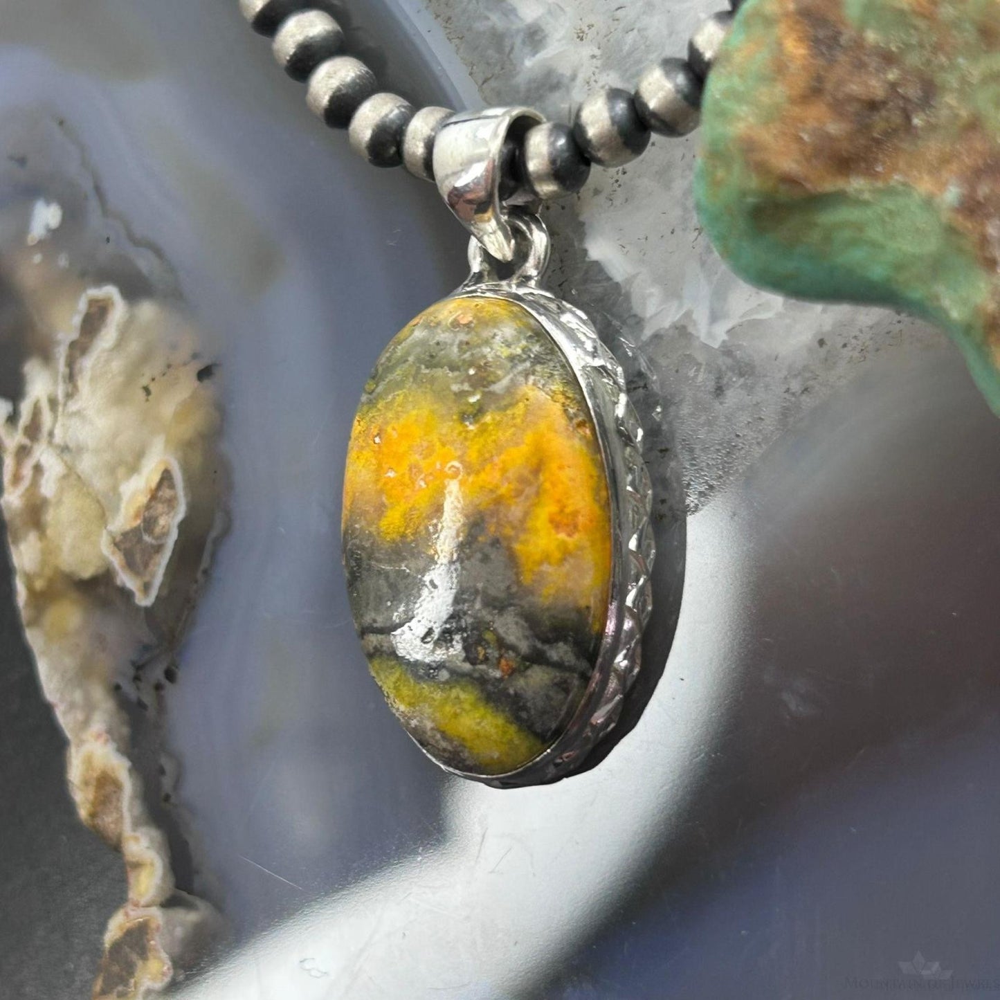 Sterling Silver Southwestern Style Oval Yellow Jasper Pendant For Women #1