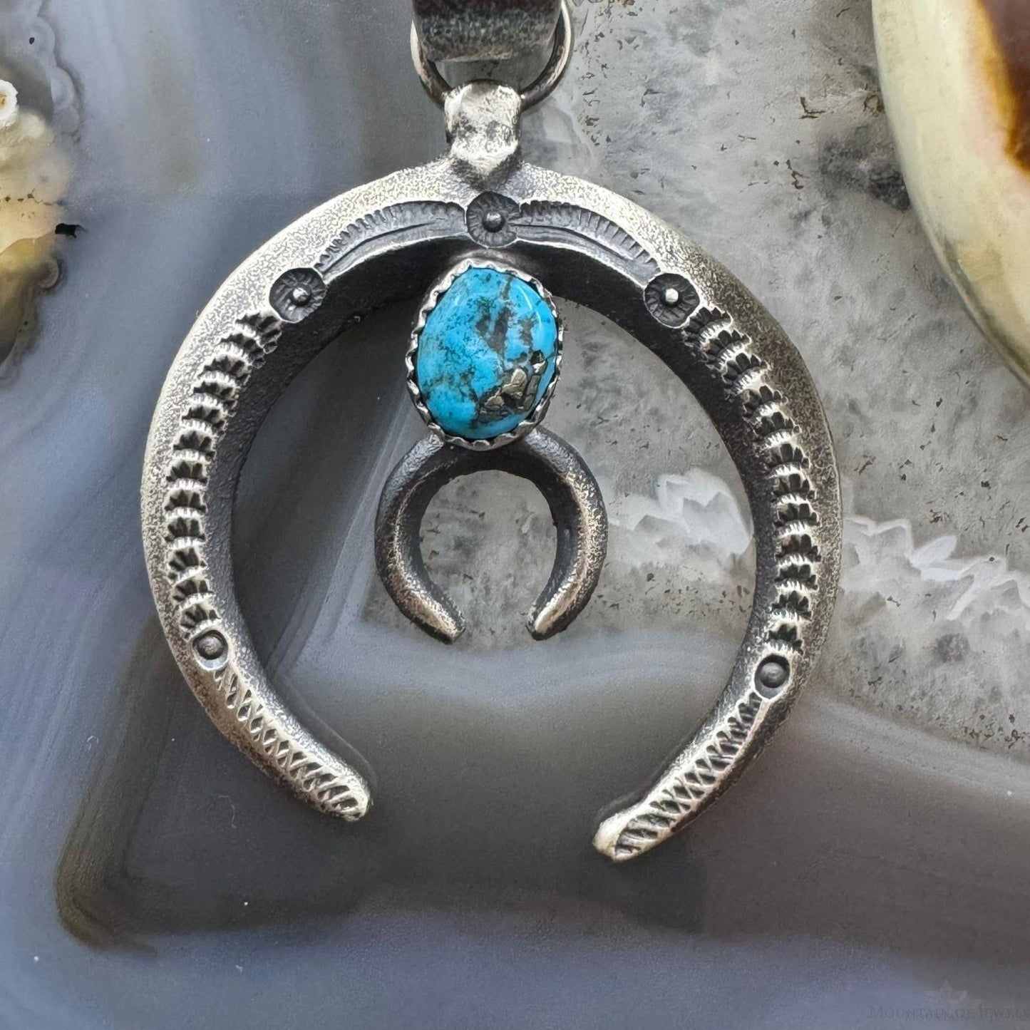 Eva & Linberg Billah Native American Sterling Silver Oval Turquoise Unisex Naja Pendant