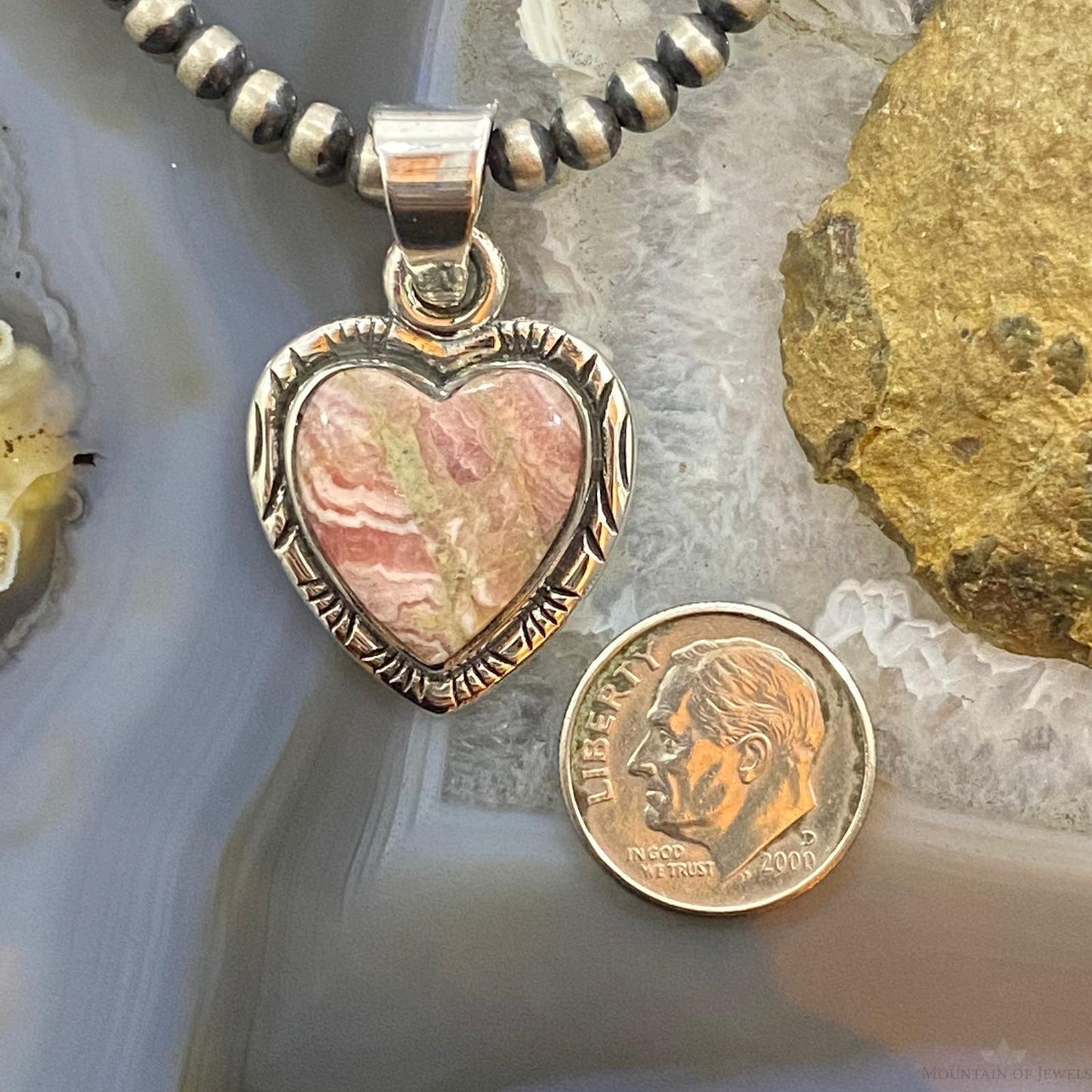 Native American Sterling Silver Heart Shape Rhodochrosite Pendant For Women #1