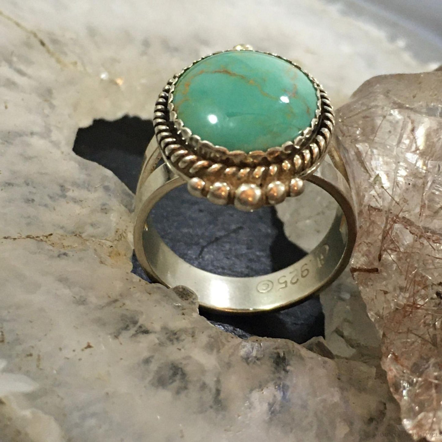 Carolyn Pollack Southwestern Style Sterling Silver Oval Green Turquoise Decorated Ring For Women