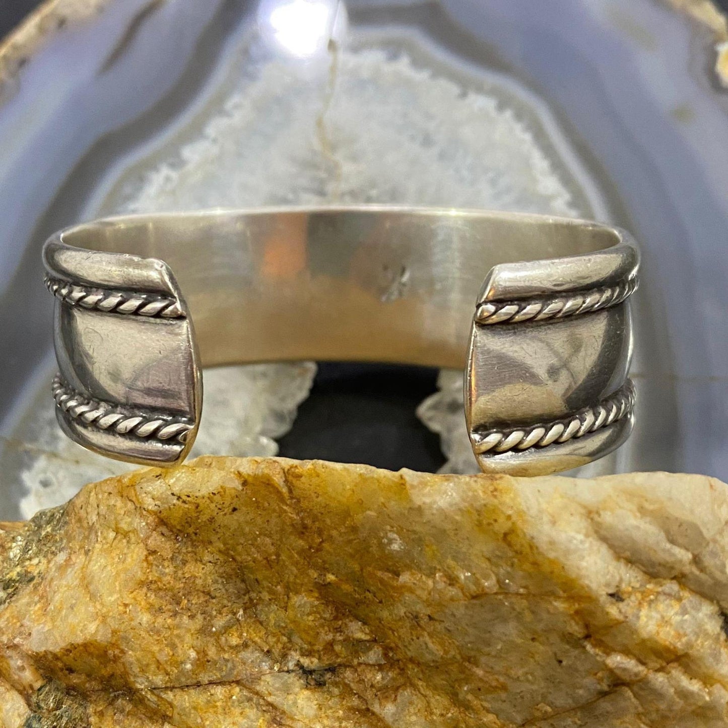 Vintage Native American Silver Stamped & Decorated Heavy Bracelet For Women